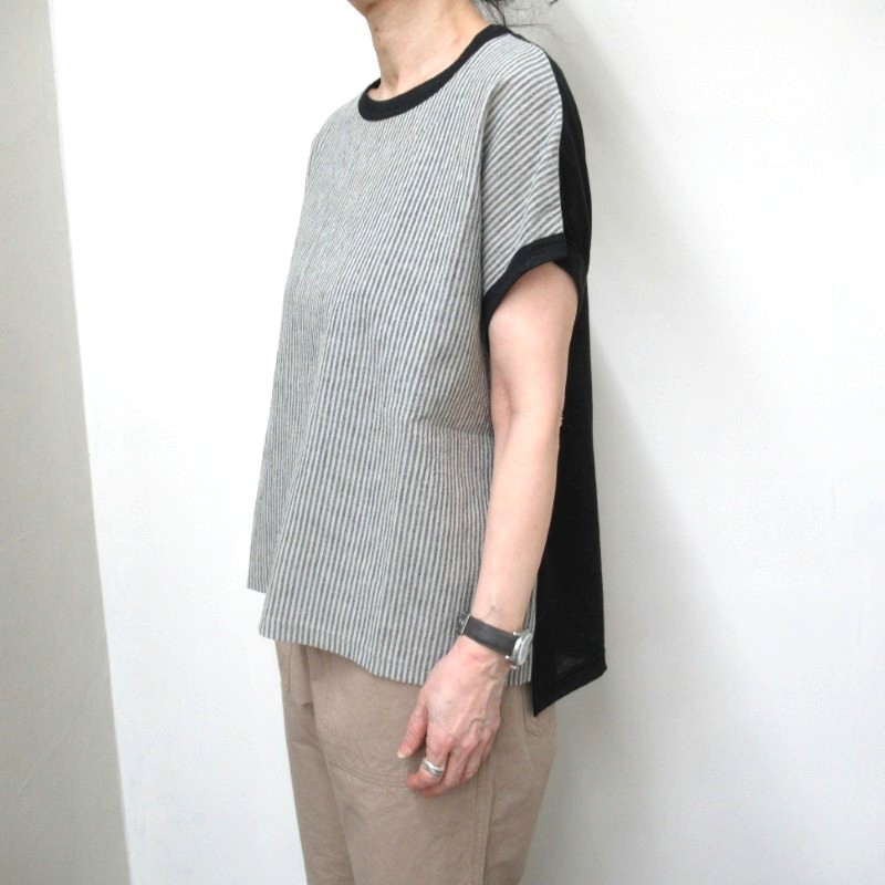 DAYS  布帛切り替えフレンチスリーブプルオーバー /BK×BK09 【日本製】